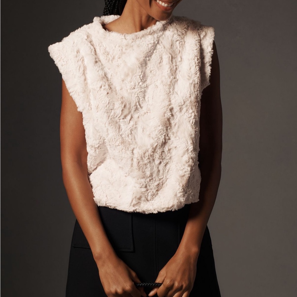 Anthropologie Maeve Faux Fur Cream Muscle Tank Top size L